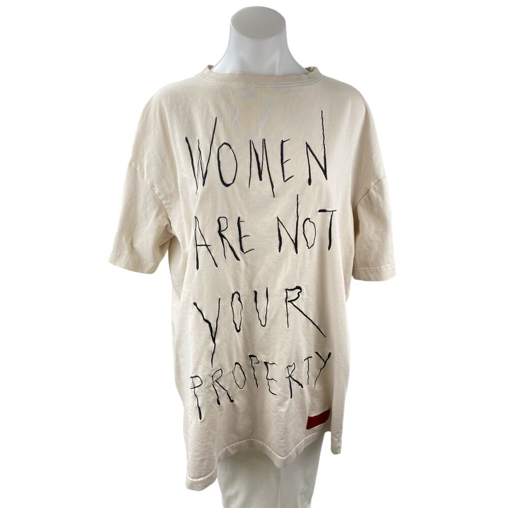 CHNGE Women's Beige Statement Graphic Short Sleeve T Shirt Tee Top One Size